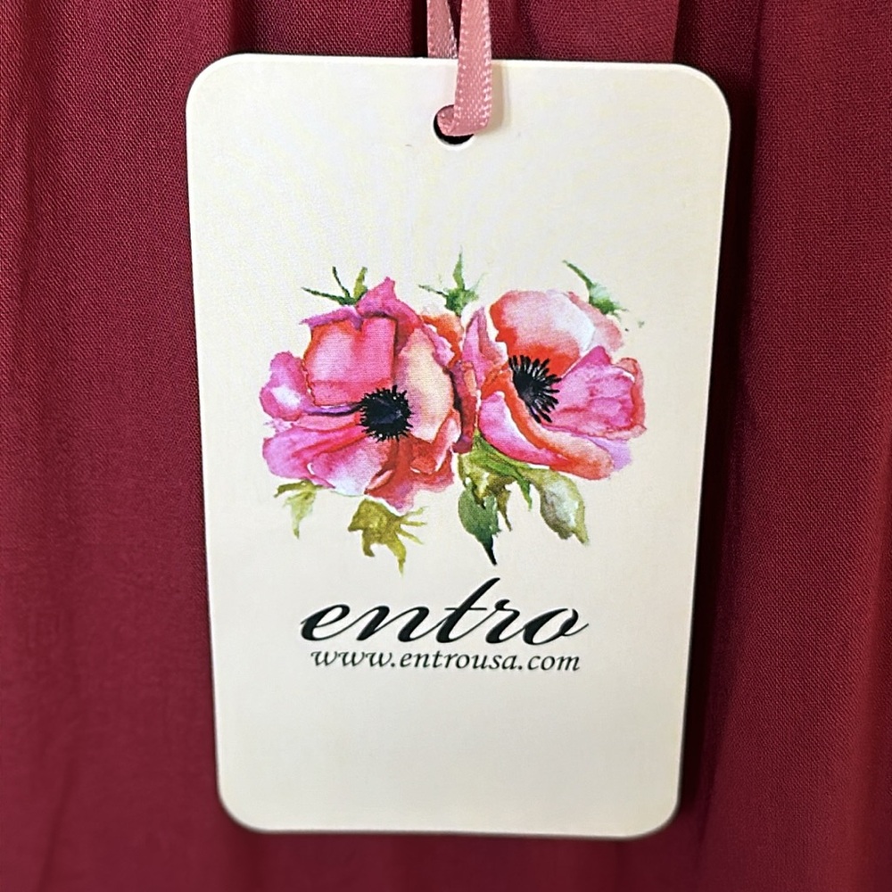 ENTRO Lava Red Boho Tiered Mini Dress 3/4 Sleeve - Picture 12 of 14